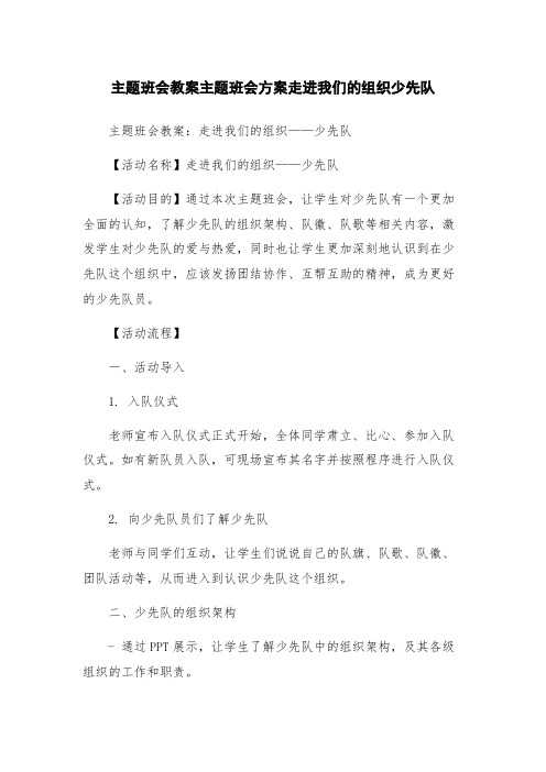 主题班会教案主题班会方案走进我们的组织少先队