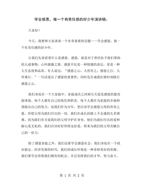 学会感恩,做一个有责任感的好少年演讲稿