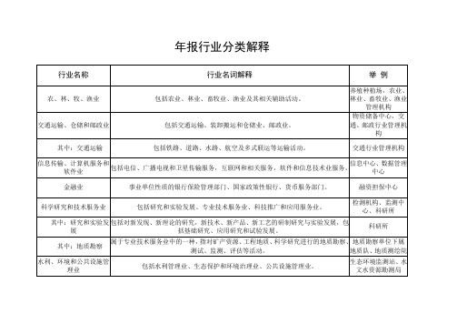 年报行业分类解释