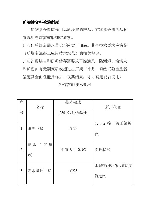 矿物掺合料检验制度