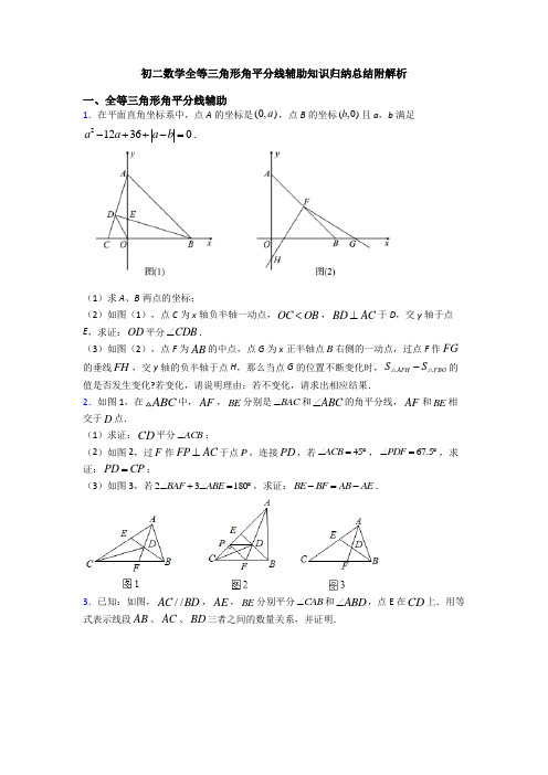 初二数学全等三角形角平分线辅助知识归纳总结附解析