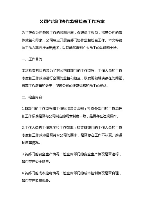 公司各部门协作监督检查工作方案