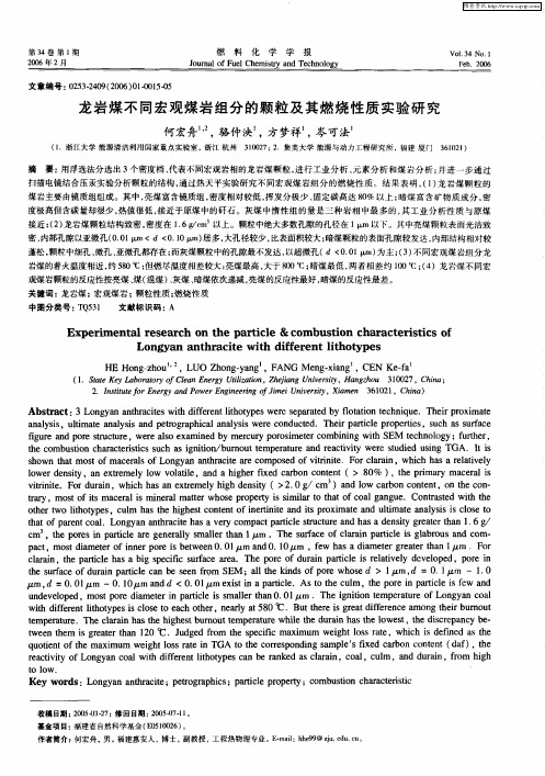 龙岩煤不同宏观煤岩组分的颗粒及其燃烧性质实验研究