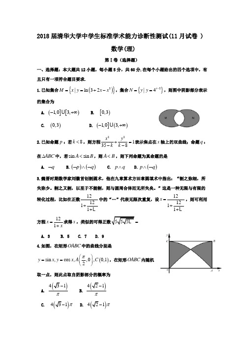 2018届清华大学中学生标准学术能力诊断性测试(11月)数学(理)试卷及答案