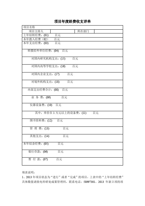 项目年度经费收支详单