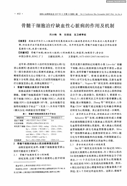 骨髓干细胞治疗缺血性心脏病的作用及机制