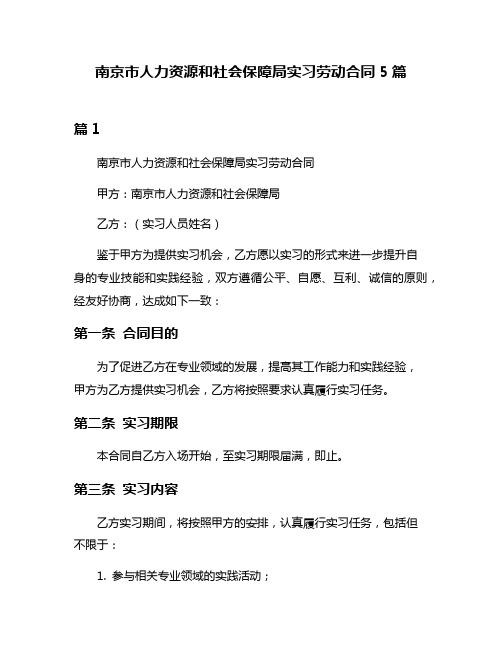 南京市人力资源和社会保障局实习劳动合同5篇