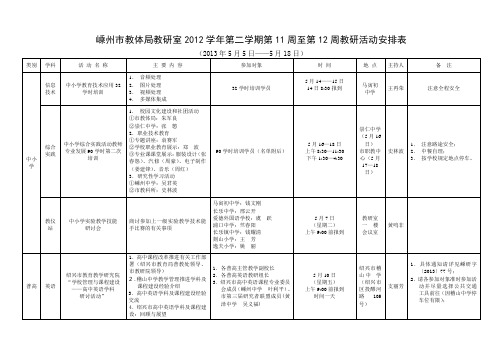 嵊州市教体局教研室2012学年第二学期第11周至第12周教研