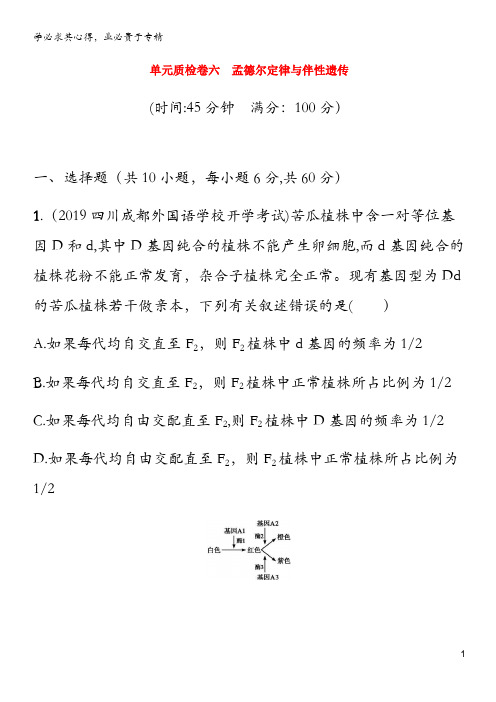 2021版高考生物一轮复习 单元质检卷六 孟德尔定律与伴性遗传(含解析)