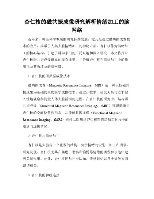 杏仁核的磁共振成像研究解析情绪加工的脑网络