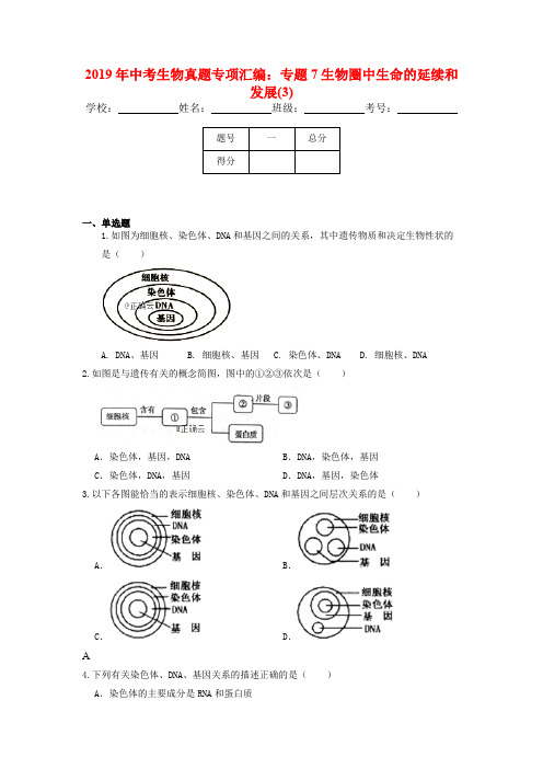 2019年中考生物真题专项汇编：专题7生物圈中生命的延续和发展(3)