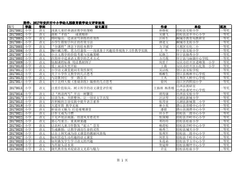 017年安庆中小学幼儿园教育教学评审结果