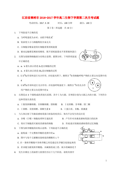 江西省樟树市高二生物下学期第二次月考试题