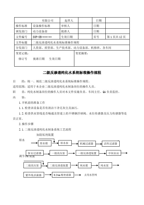 纯化水设备操作规程(2010GMP新版)