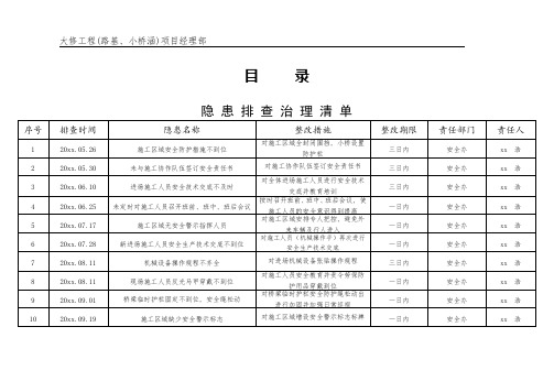 公路工程隐患排查治理清单