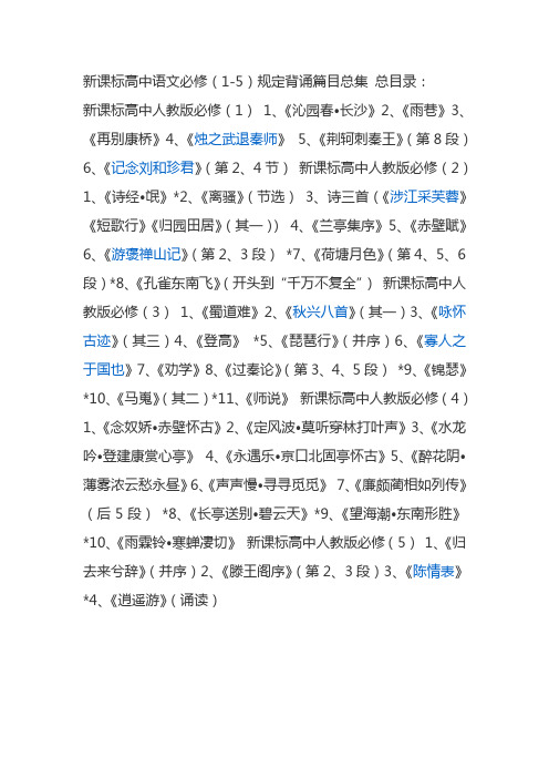 新课标高中语文必修(1-5)规定背诵篇目总集 总目录：