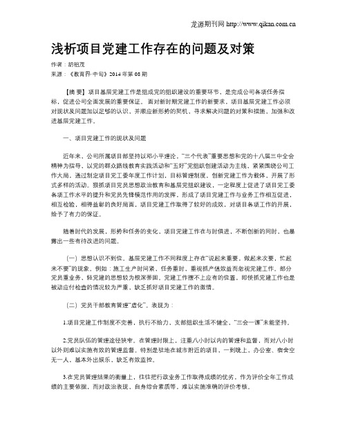 浅析项目党建工作存在的问题及对策-党建工作存在问题
