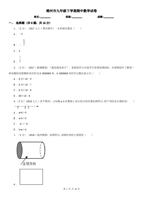 郴州市九年级下学期期中数学试卷