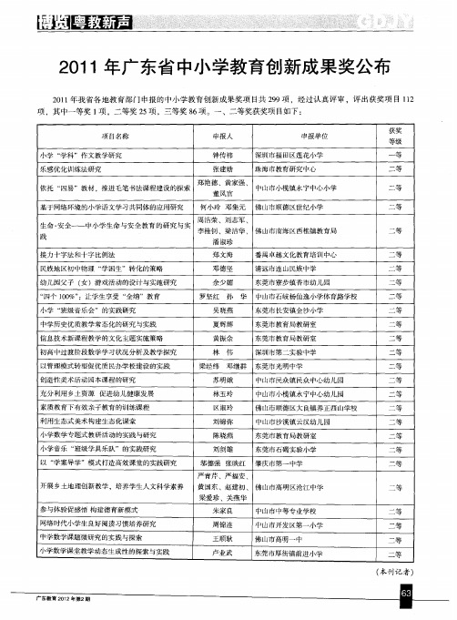 2011年广东省中小学教育创新成果奖公布