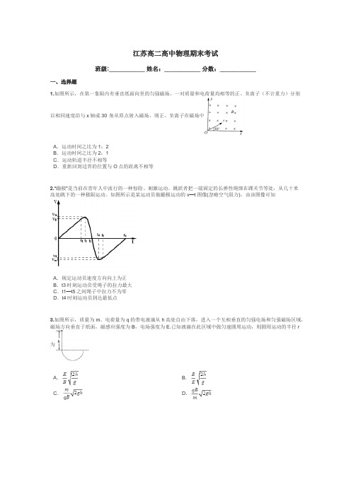 江苏高二高中物理期末考试带答案解析
