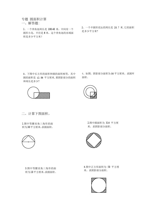 六年级数学专题 圆面积计算