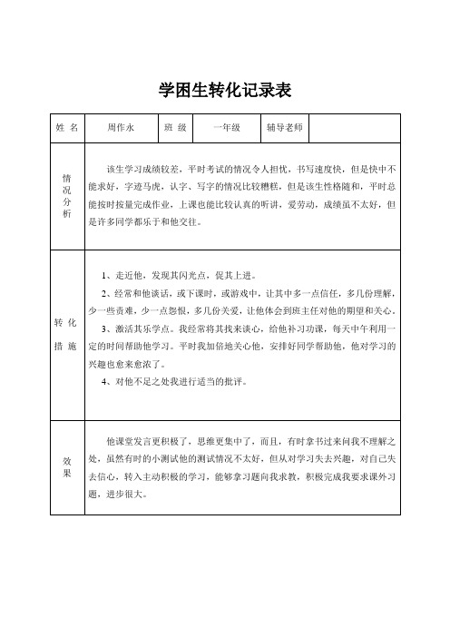 学困生转化记录表