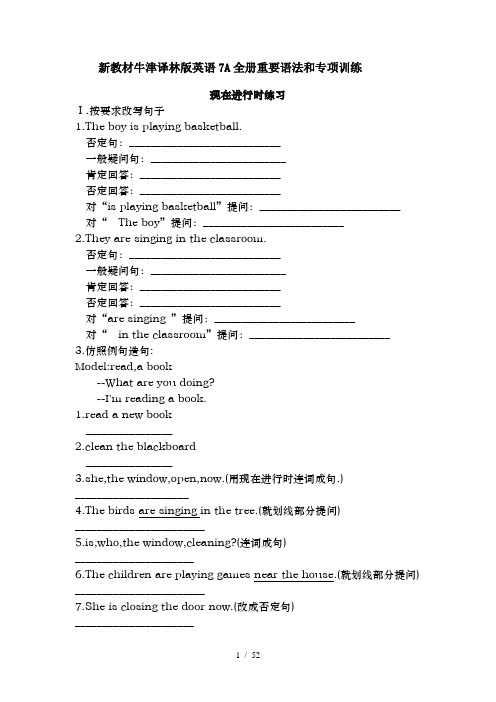 新教材牛津译林版七年级上册英语重要语法及专项训练