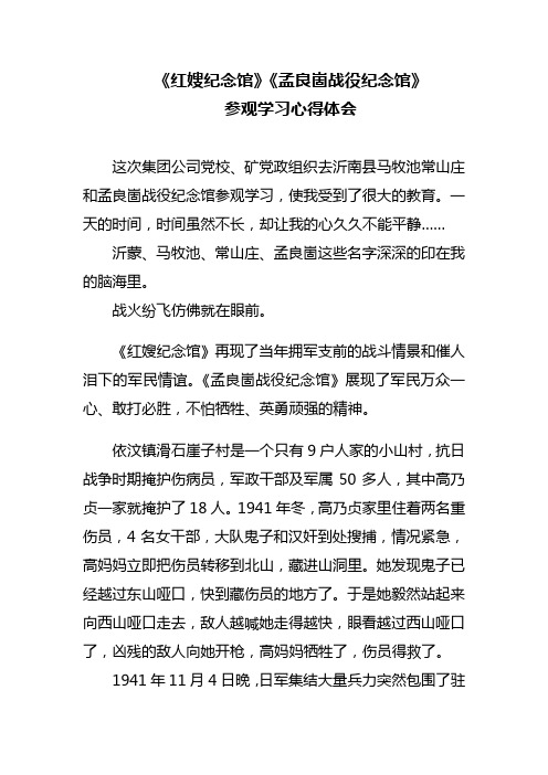 《红嫂纪念馆》《孟良崮战役纪念馆》参观学习心得体会