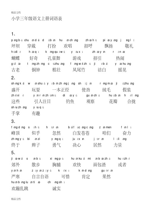 最新小学语文-人教版-三年级上册词语表(带拼音)[1]