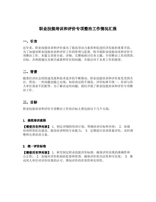 职业技能培训和评价专项整治工作情况汇报