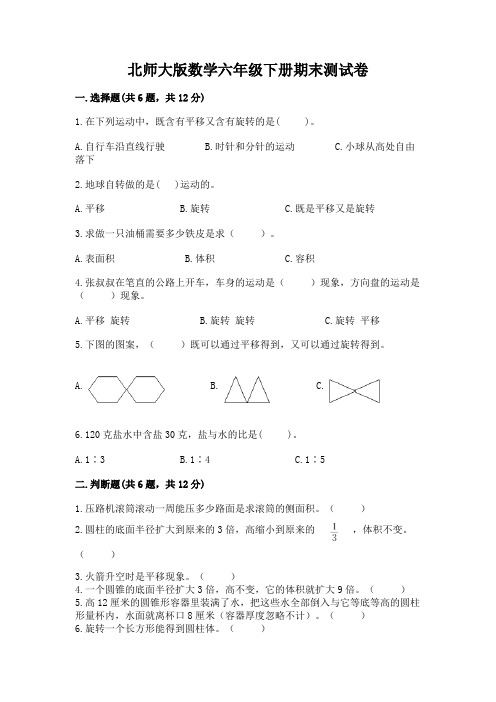 北师大版数学六年级下册期末测试卷及完整答案【夺冠系列】