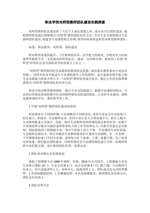 职业学校双师型教师团队建设实践探索