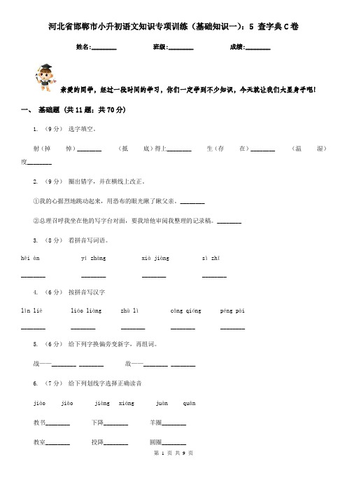 河北省邯郸市小升初语文知识专项训练(基础知识一)：5 查字典C卷