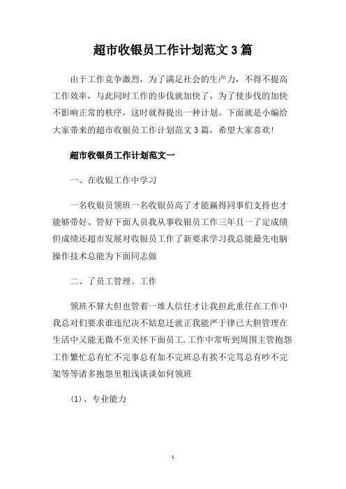 超市收银员工作计划范文3篇