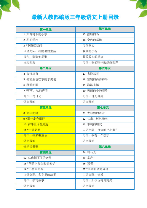 人教部编版小学三年级语文上册第三单元教案(最后附：本单元教学反思、教学计划)