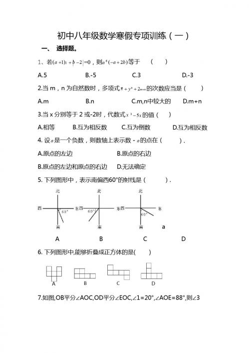 八年级数学寒假专项训练(一)含答案