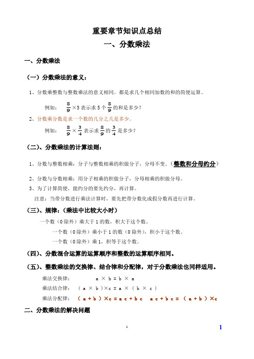 新人教版六年级上册数学重要章节知识点归纳总结