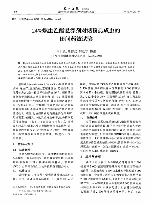 24%螺虫乙酯悬浮剂对烟粉虱成虫的田间药效试验