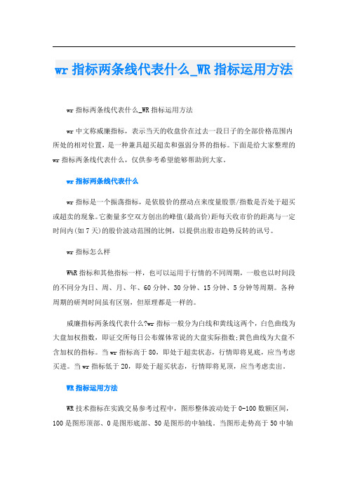 wr指标两条线代表什么_WR指标运用方法