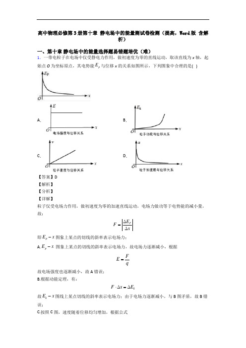 高中物理必修第3册第十章 静电场中的能量测试卷检测(提高,Word版 含解析)