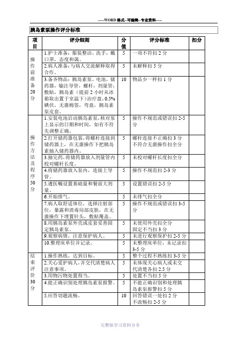 胰岛素泵操作评分标准(丹纳)