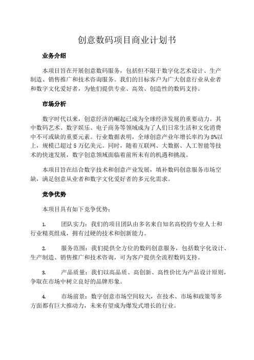 创意数码项目商业计划书