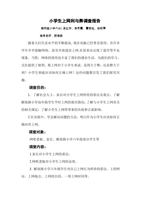 小学生上网利与弊调查报告