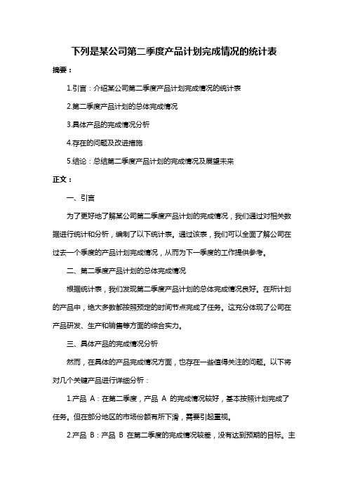 下列是某公司第二季度产品计划完成情况的统计表