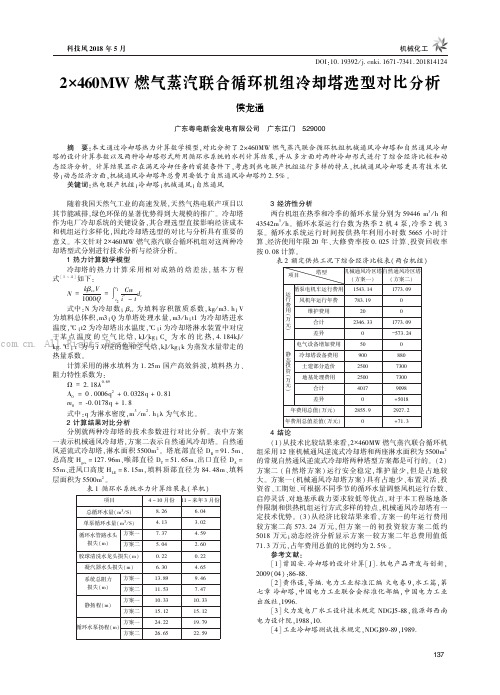 2 x460MW燃气蒸汽联合循环机组冷却塔选型对比分析