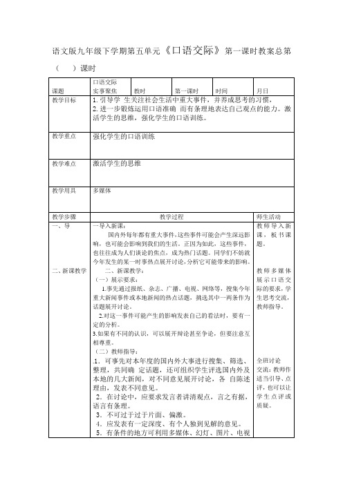 语文版九年级下学期第五单元口语交际