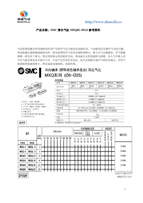 SMC滑台气缸MXQ6L-50AS参考资料