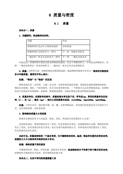 新人教版八年级上册物理第6章内能知识点全面总结