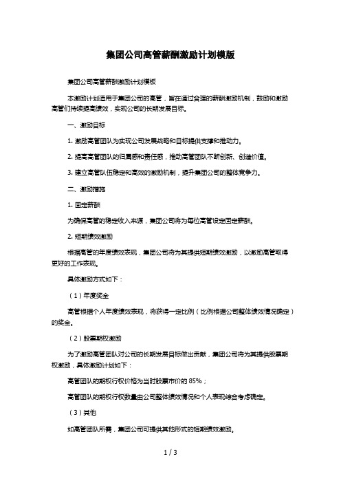 集团公司高管薪酬激励计划模版