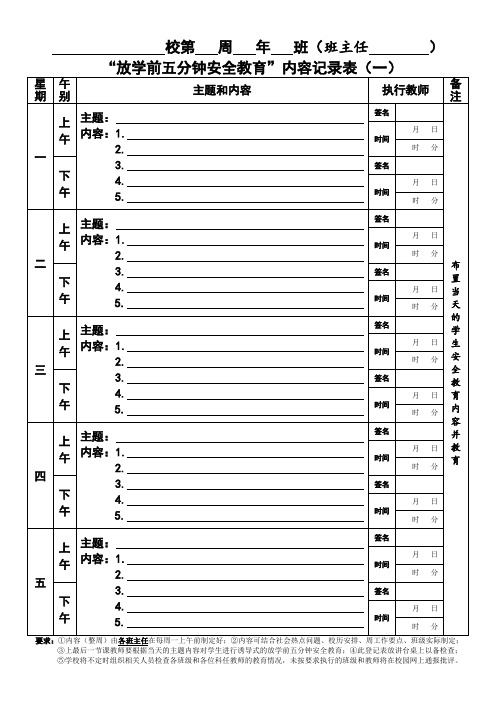 “放学前五分钟安全教育”内容记录表(一)